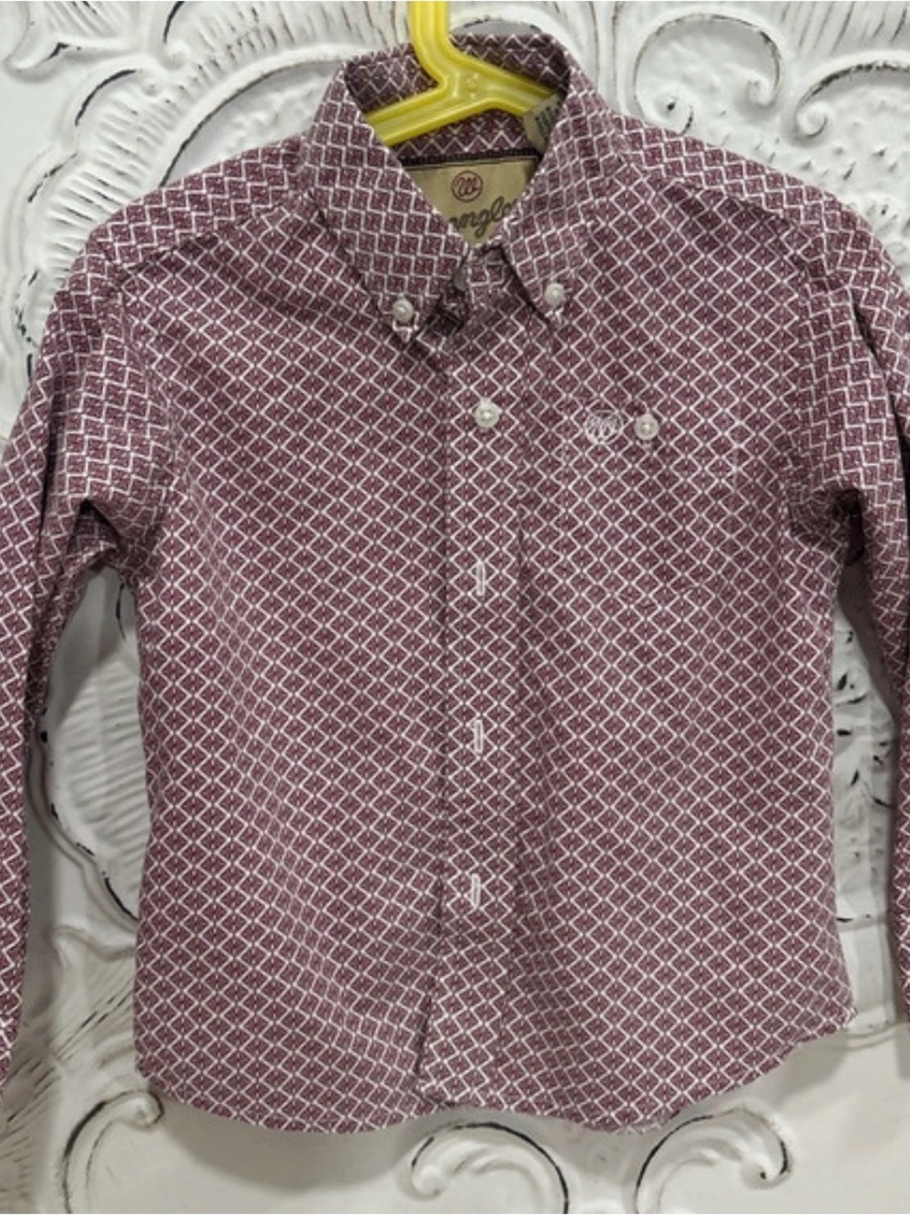 Wrangler Maroon and White Diamond Print Button-Down Shirt